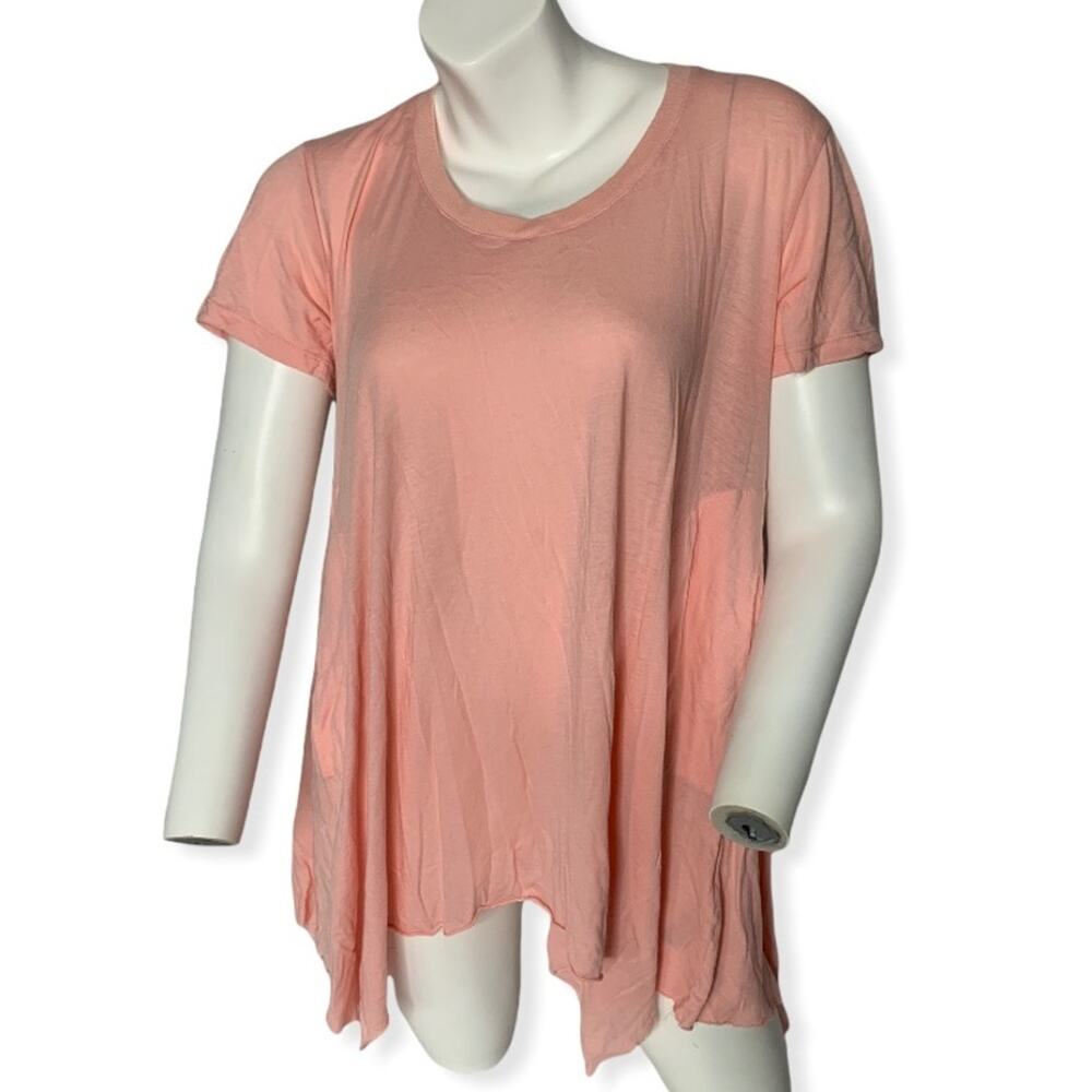 The Refinery Coral Pink Pocket Tee Asymmetrical Hem Oversized Loose Fit XS
